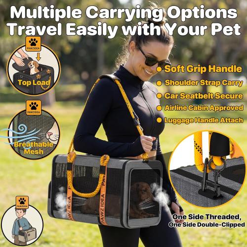 PAWZIDEA Expandable Pet Carrier for Small Cats & Dogs, TSA Airline Approved