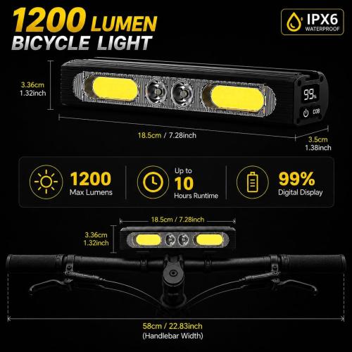 1200LM Bike Lights for Night Riding,Headlight and Tail Light Set