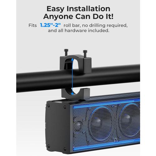 KEMIMOTO 6-Speaker Metal UTV Sound Bar Compatible with RZR Can-Am Golf ATV | 25-inch,IP65 Water Resistant,Fits 1.25-2 inch Roll Bar,Clear Audio SxS Soundbar