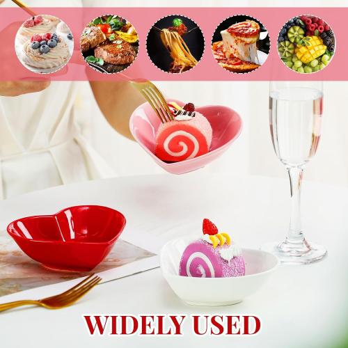 Tioncy 3 Pcs Heart Shaped Ceramic Bowls Valentine's Day Salad Bowls 5 Inch Love Heart Appetizer Plates, Dessert Snack Dishes Gifts for Valentine's Day Party Wedding Birthday Party Red Pink White