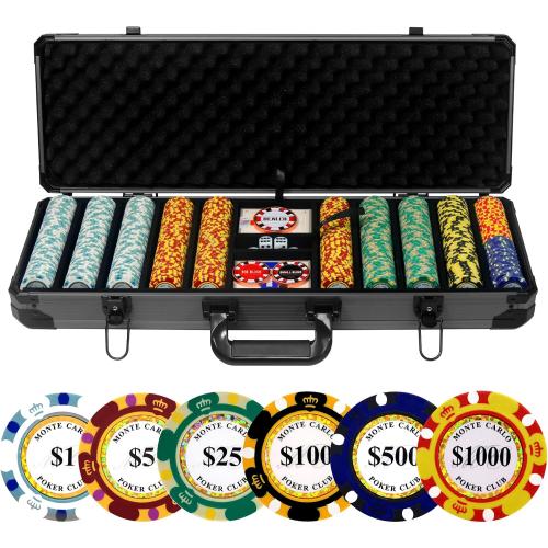 14g Clay Poker Chips Set, 500 Poker Chips, 39mm, with High-end Aluminum Carrying Case/2 Decks of Plastic Playing Cards/Dealer Button, for Poker Games, Blackjack, Texas Hold'em