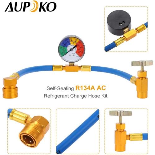 Aupoko R134A AC Refrigerant Charge Hose Kit 1/2 Self-Sealing Valve Can Tap