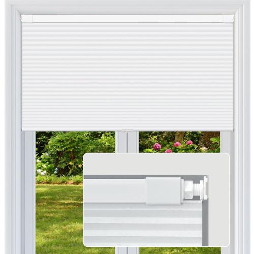 Cordless Cellular Shades, No Drill No Tools Light Filtering Honeycomb Shades, Pleated Blinds for Windows, Easy to Install, White 32 W x 48 H