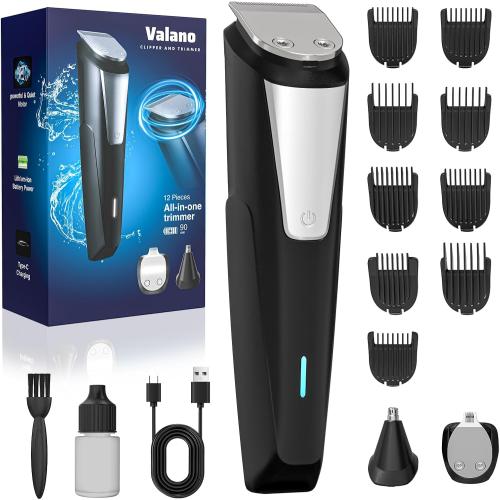 Valano Beard Trimmer Hair Clippers for Men All-in-One Self-Sharpening Electric Men's Cordless Rechargeable Mustache Grooming Kit Gift for Ear Nose Body Public