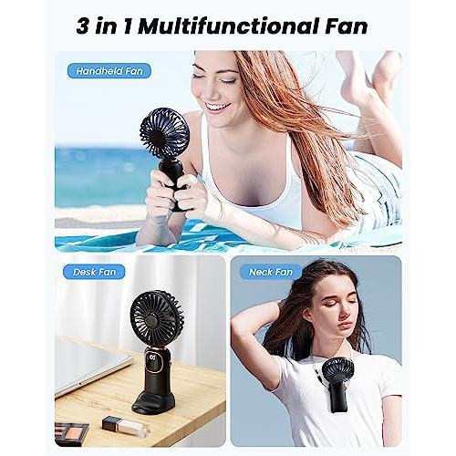 coldSky Portable Handheld Fan, 4000mAh Rechargeable Personal Fan - Black | 3-in-1 Hand, Desk & Neck Fan, 20H Max Cooling, 5 Speed, LED Display, 90° Foldable Fan for Travel/Indoor/Outdoor/Gifts