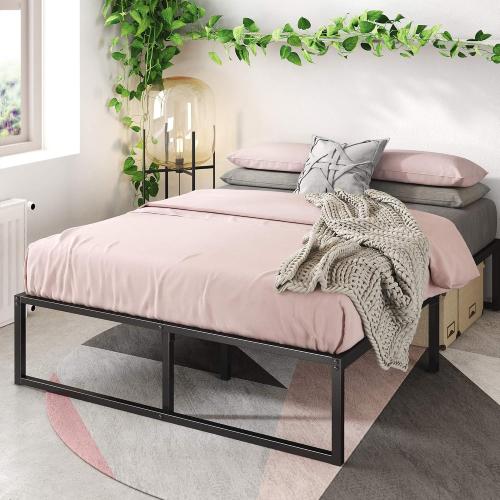 ZINUS Lorelei 14 Inch Metal Platform Bed Frame, Mattress Foundation with Steel Slat Support, No Box Spring Needed, Easy Assembly, Queen, Black