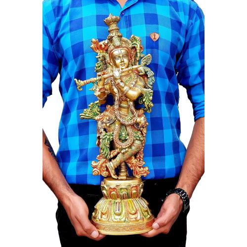 eSplanade - Brass Radha Krishna Idol Statue Sculpture - Big Size (21) (Radha Coloured)