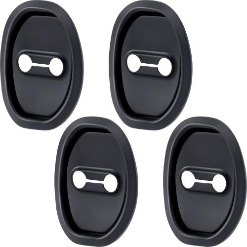 4pcs Car Door Latch Protective Cover, Silicone Car Door Lock Guard Cover Strike Protector, Universal Sound Dampening Pad Automotive Interior Exterior Accessories - Black, Thickened