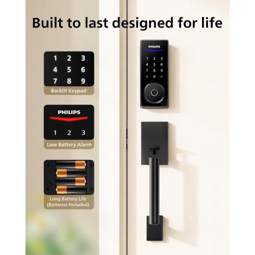 Philips Wi-Fi Front Lock Set, Smart Keypad Deadbolt Lock with 2 Handles