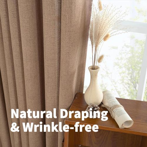 YoungsTex Mocha Brown Linen Semi Sheer Curtains 78 Inch Length 2 Panels
