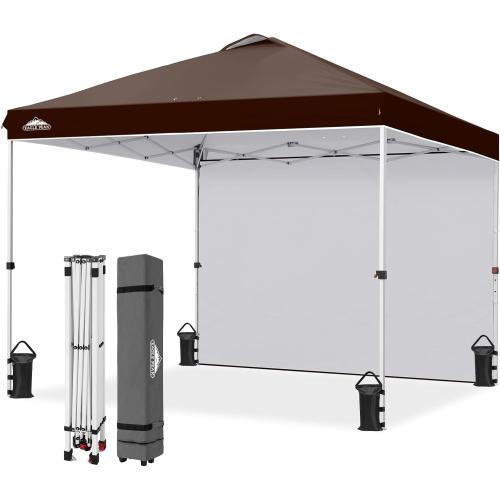 EAGLE PEAK Commercial Canopy 10x10 Pop Up Canopy Tent with 1 Sidewall, Easy Setup Heavy Duty Instant Event Shelter for Vendors & Markets, Outdoor Sun Shade, Brown