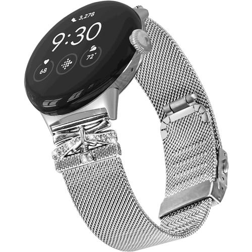 Compatible with Google Pixel Watch 4 45mm Metal Band, Adjustable Replacement Stainless Steel Mesh Loop Strap for Pixel Smartwatch Accessories