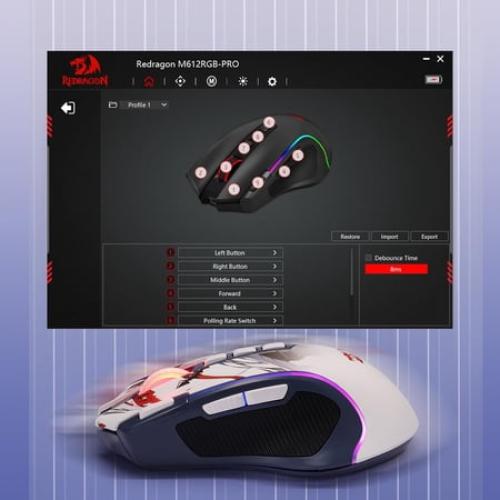 Redragon M612AK PRO RGB Anime Gaming Mouse, 8000 DPI Wired/Wireless Optical Mouse with 9 Programmable Buttons & 7 Backlit Modes, BT & 2.4G Wireless, Software Supports DIY Keybinds Rapid Fire Button