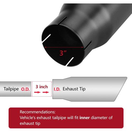 LCGP 3 Inlet Exhaust Black Tip,3 x 4 x 12 Long Clamp on Exhaust Tailpipe Tip for Truck