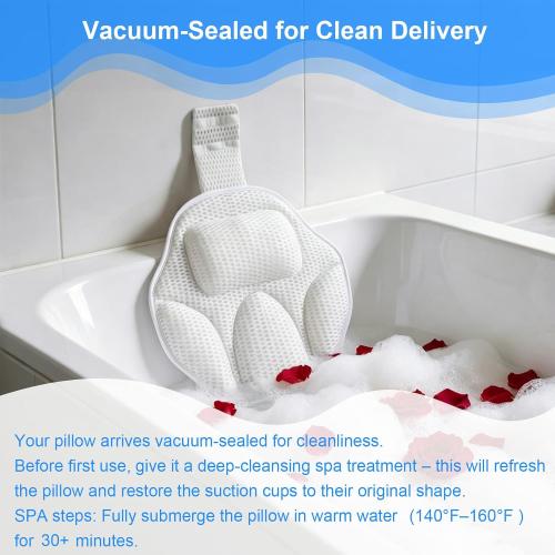 Luxury Oversized Petal-Shaped Bath Pillow for Head, Neck and Backrest, Extra Thick, Polyester, White, Anti-Slip Suction Cups, Washable, Spa Bathroom Accessories