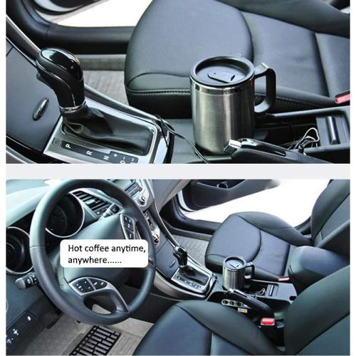 12V Car Heating Cup Car Heated Mug, 450ml Stainless Steel Travel Electric Coffee Cup 14oz. Insulated Heated Preservation Mug