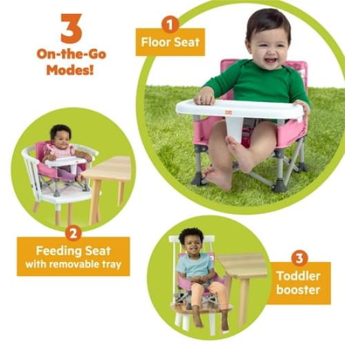 Bright Starts Pop ‘N Sit Portable Booster Seat, Pink, 6  Months