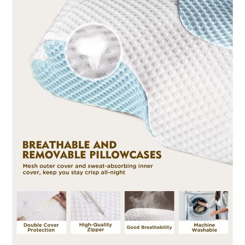 Osteo Cervical Pillow for Neck Pain Relief, Hollow Design Odorless Memory Foam Pillows with Cooling Case, Adjustable Orthopedic Bed Pillow for Sleeping, Support for Side Back Sleepers