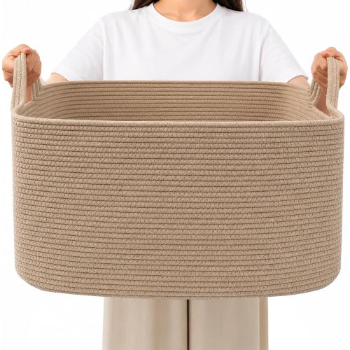 96L Woven Laundry Basket with Handles, Extra Blanket Basket,Jute