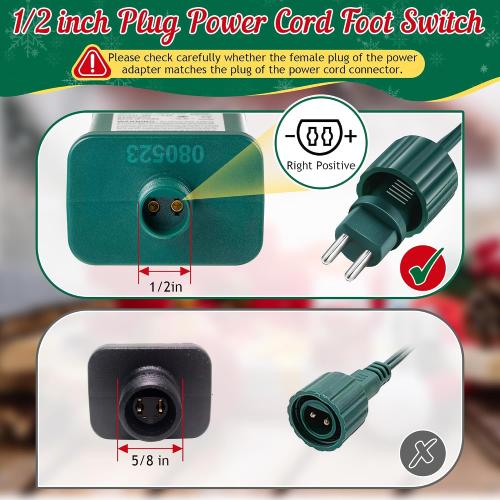 Meonum 1/2 inch Plug Extension Cord for Christmas Tree Lights, Hand Switch with 9 Light Modes Remote, Dimmable, Timer, 15 ft Power Cord Push Button Compatible with TS-8W29V TS-13W29V to TS-48W29V