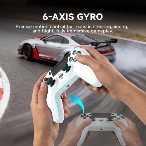 ASRVA White Wireless Pro Controller for P5, Hall Effect Joystick No Drift, 2 Back Paddles, Macro, Gyro, 1000mAh, RGB, Compatible with P5/Pro/Slim/PC/iOS/Android