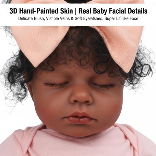 18 Inch Realistic Black Reborn Baby Doll Closed Eyes – Lifelike African American Sleeping Baby Doll with Hand-Rooted Curly Hair & Soft Cloth Body, Realistic Newborn Gift for Kids and Collectors