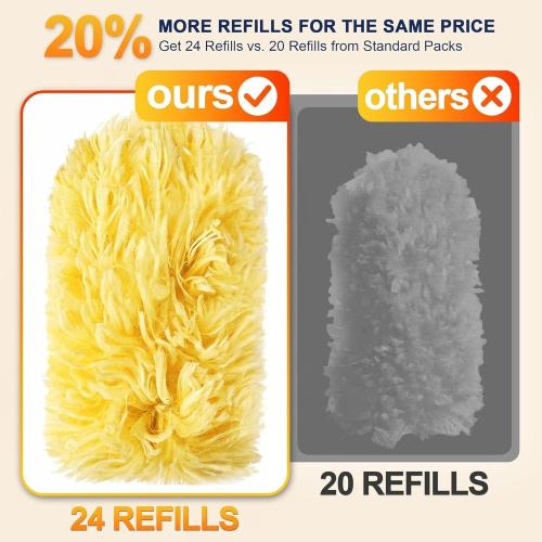 24 Count Heavy Duty Duster Refills for Swiffer Duster with 1 Handle (Yellow)