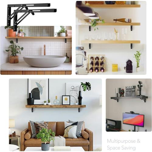 JOY DECOR Matte Black Folding Shelf Brackets, 20 Inch, 2 Pack