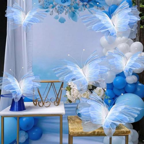 Geelin 6 Pcs Large Gradient Blue Butterfly Decorations, 3D Party Decor