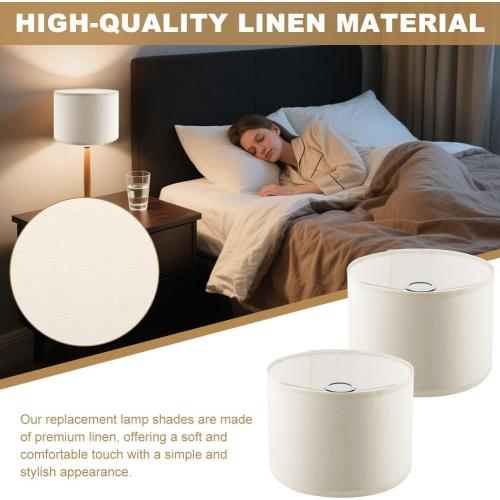 White Small Drum Lamp Shades Set of 2, Linen Spider Fitter Shades