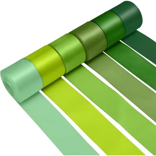 1-1/2 in Green Single‑Faced Satin Ribbons for Crafts Gift Wrapping, 6 Rolls