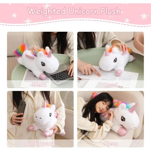 SQEQE Weighted Unicorn Plush, Weighted Unicorn Stuffed Animal, Cute Plushies Soft Pillow Toy Gift for Kids Adults 9.8 Inch, 0.8 Lbs