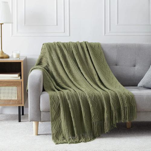 BOURINA Olive Throw Blanket 50x60 Inch Boho Knitted Soft Throw Sofa Blanket