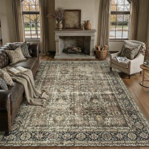 Brown Area Rug 6x9 Vintage Traditional Distressed