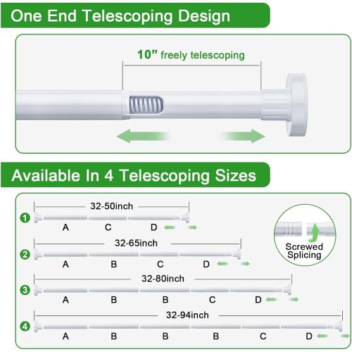 Ausemku Shower Curtain Rod 32-80 Inch Adjustable - 1 Inch Diameter Heavy Duty No drill Spring Tension Shower Rod, Non-Slip Rustproof Telescopic Rod for Bathroom, White