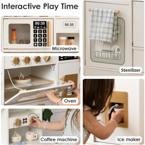 Wooden Play Kitchen for Kids– Realistic Appliances, Smart Storage & 15 Fun Accessories for Inspiring Pretend Play (Ages 3 )