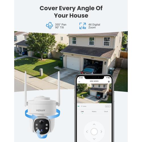VIZIUUY 3MP Solar Security Cameras Wireless Outdoor, WiFi 6,360°PTZ Camera