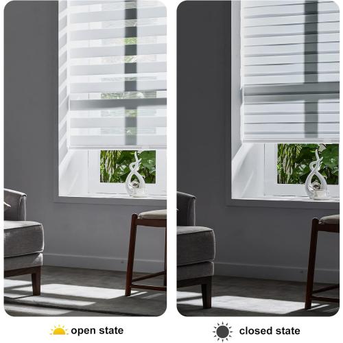 Persilux Cordless Zebra Blinds for Windows Free-Stop Roller Window Shades (22 W X 64 H, White) Dual Layer Light Control for Day and Night, Light Filtering Sheer Shades for Home, Easy to Install