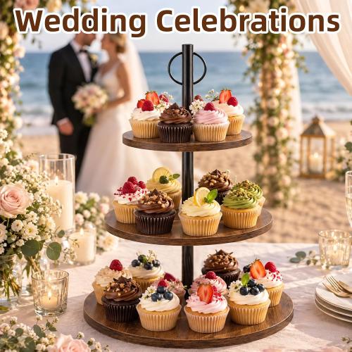 Wooden Cupcake Stand 2 Pack, Large Cupcake Tower Stand for 50 Cupcakes, 3 Tiered Wooden Serving Trays Stand, Soporte Para Cupcakes, Dessert Table Display
