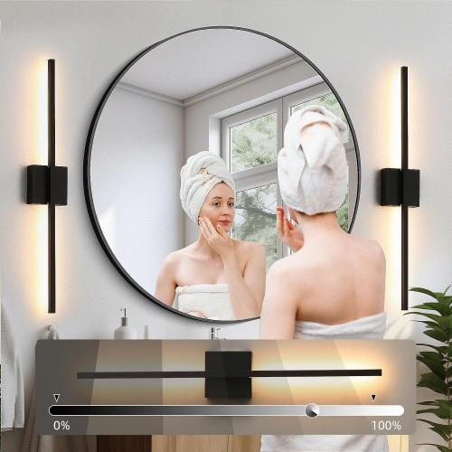 Wall Sconces Set of Two, 28 Inch Dimmable LED Wall Sconce Modern Black Sconces Set of 2 for Bathroom, Living Room, Bedroom, Hardwired 3000K (2 Pack)