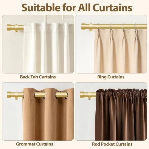 KAMANINA Gold Curtain Rod 32 to 58 Inch, Heavy Duty Window Treatment Rods