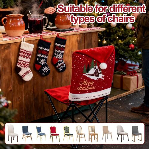 homyfort Christmas Chair Covers Set of  Removable Washable Chair Back Covers for Dining Chairs, Holiday Party Decor for Families & Hosts