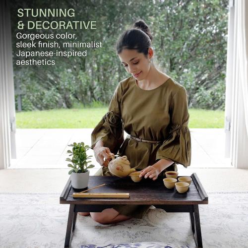 ENSO SENSORY Kiri Altar Table - Premium Japanese Meditation Table & Shrine Stand - Folding Chabudai Tatami Puja Table - Low Tea Table for Sitting on the Floor -Sleek Finish, Lightweight Paulownia Wood