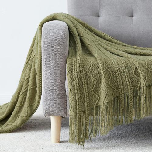 BOURINA Olive Throw Blanket 50x60 Inch Boho Knitted Soft Throw Sofa Blanket