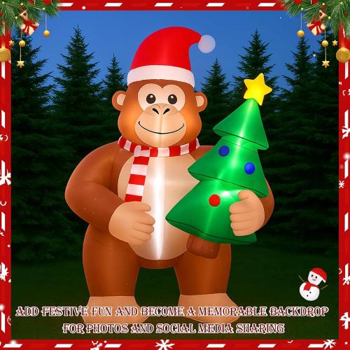 Civaner 8 ft Funny Bigfoot Christmas Inflatables with LED Light Xmas Sasquatch Blow up Yard Decoration Big Foot with Christmas Tree Inflatable for Indoor Outdoor Garden Lawn Winter Holiday Party Decor