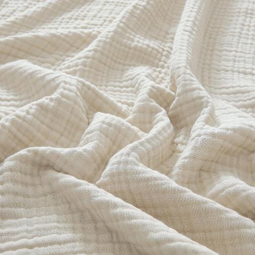 PHF 100% Cotton Muslin Blanket for Adults, Throw XL 50x70, Oat Milk