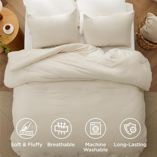 Bedsure Oversized King Comforter Prewashed Bedding Set 3Pcs Cream 120x98