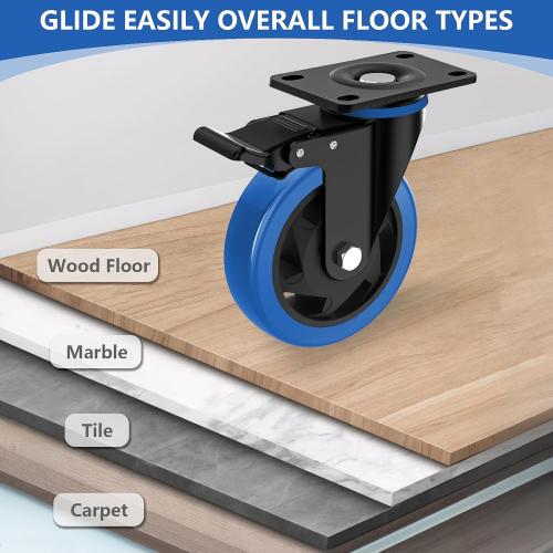4 Inch Caster Wheel with Brake,Heavy Duty Casters Set of 4,Swivel Top Plate Casters