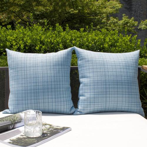 Kevin Textile Outdoor Waterproof 20x20 Pillow Covers 2 Pack, Light Blue