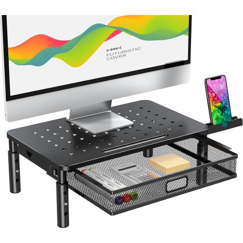 Zimilar Monitor Stand Riser with Metal Mesh Drawer, Height Adjustable